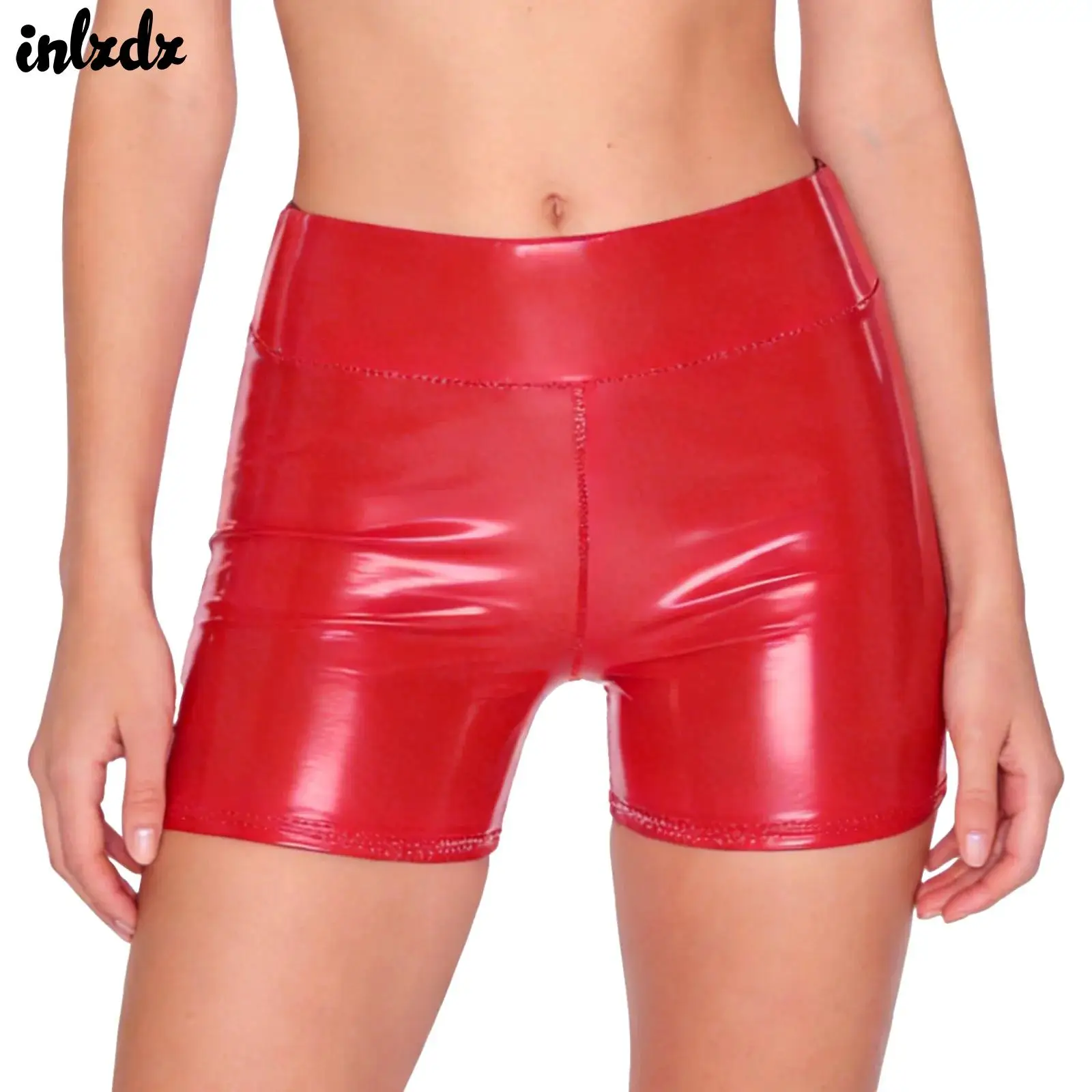 

Женские шорты из искусственной кожи с эффектом мокрой ткани, клубная одежда, с высокой талией, эластичные, облегающие, с глянцевым эффектом, для танцев на пилоне
