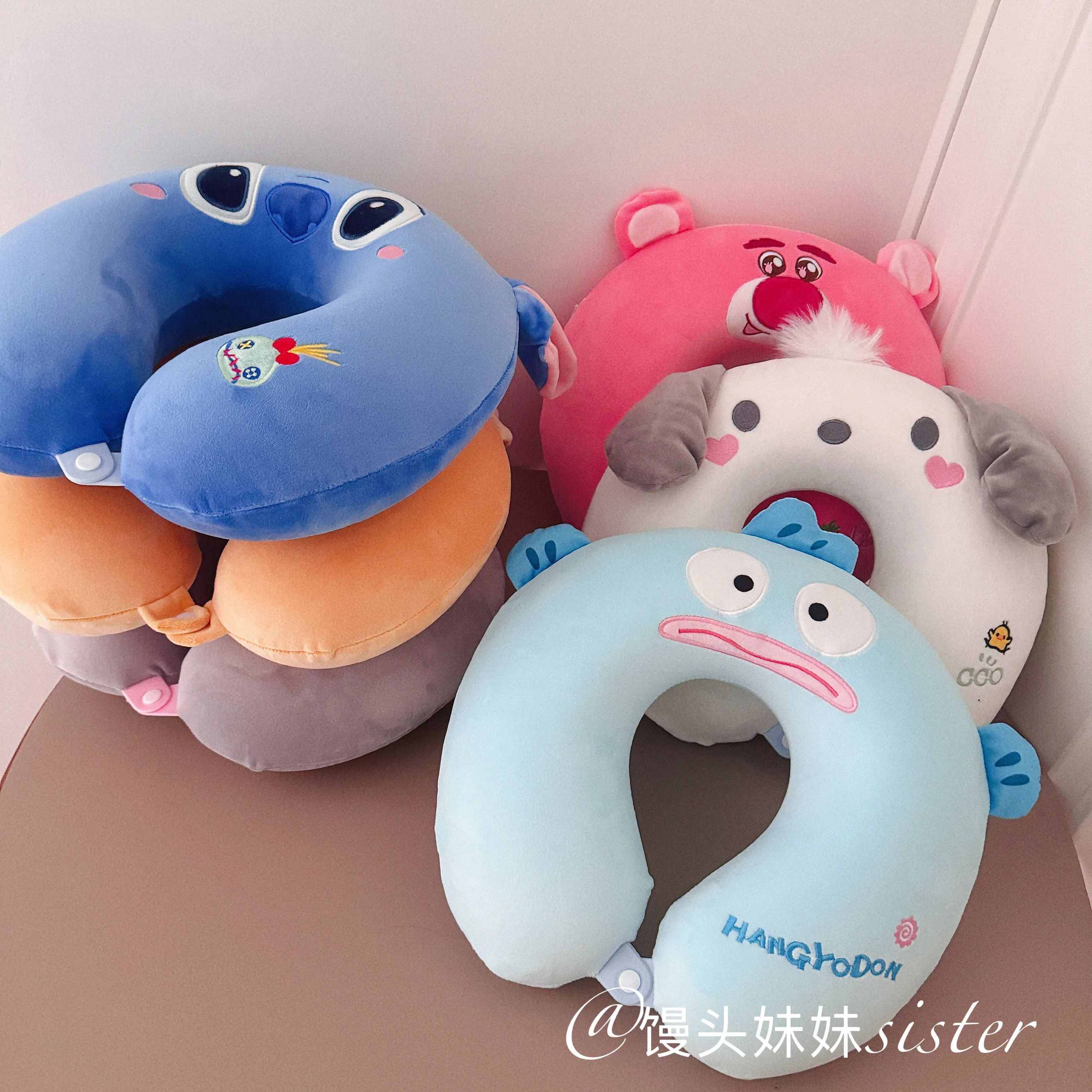 Disney Stitch Memory Foam U-shaped Pillow Chiikawa Hachiware Usagi Stuffed Anime Pochacco Lotso Travel Pillow Nap Office Gift