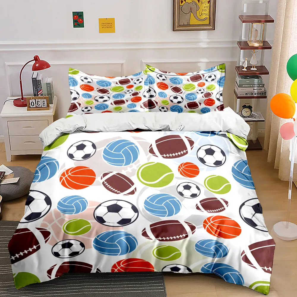 All Sports Balls Pattern 3PCS Bedding Set Soft Duvet cover Pillowcase Set for Multi-Sport Fans Bedroom Decor
