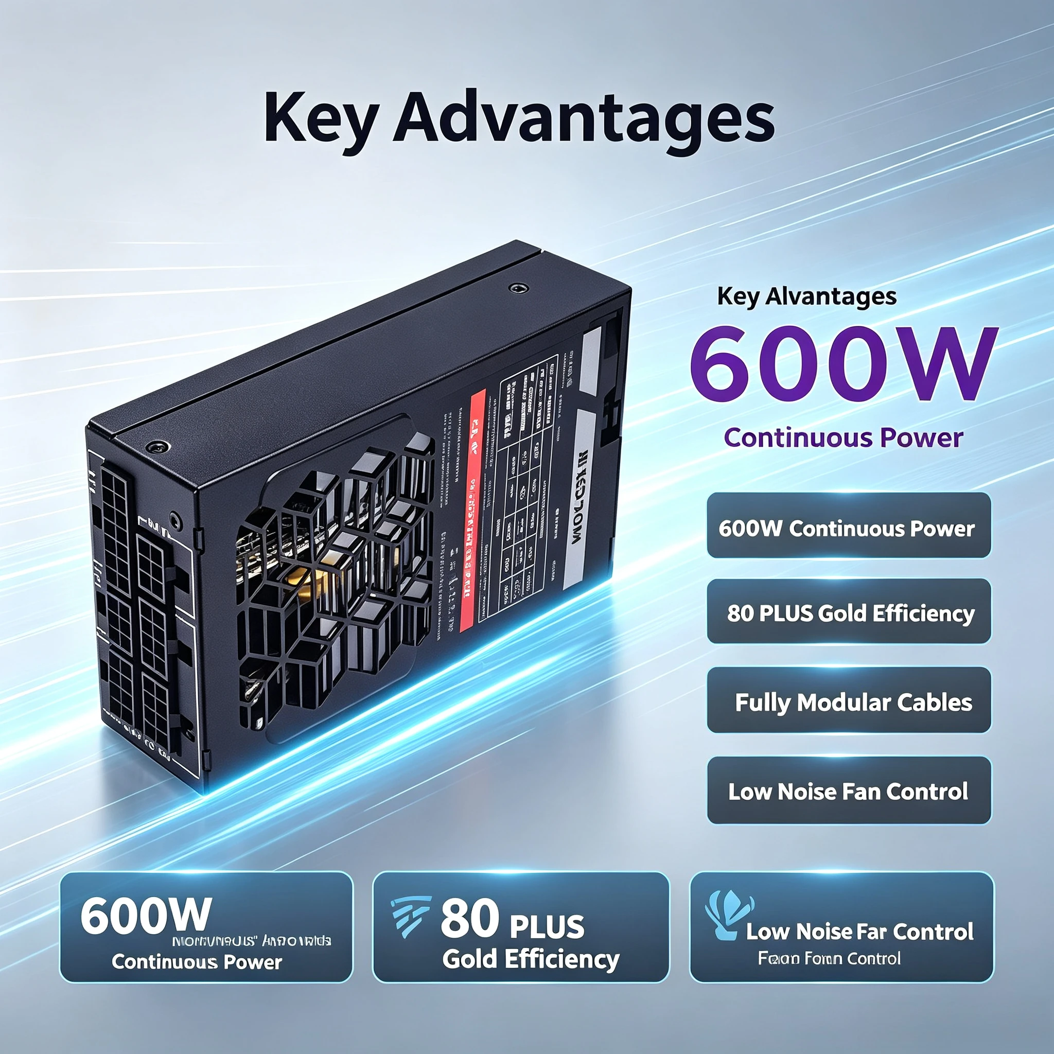 500W Full Modular 1U Mini Silent Power Supply, Compatible With 600W ITX Small Chassis Long Service Life PC Power Unit