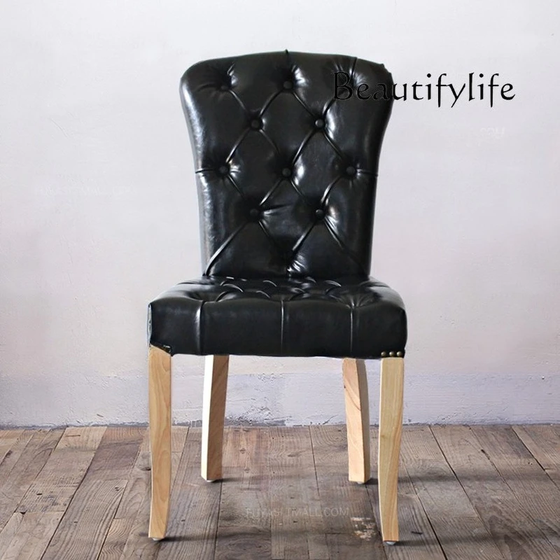 

American rural solid wood oil wax leather dining chair French retro personalized office chair reception simple negotiation chair