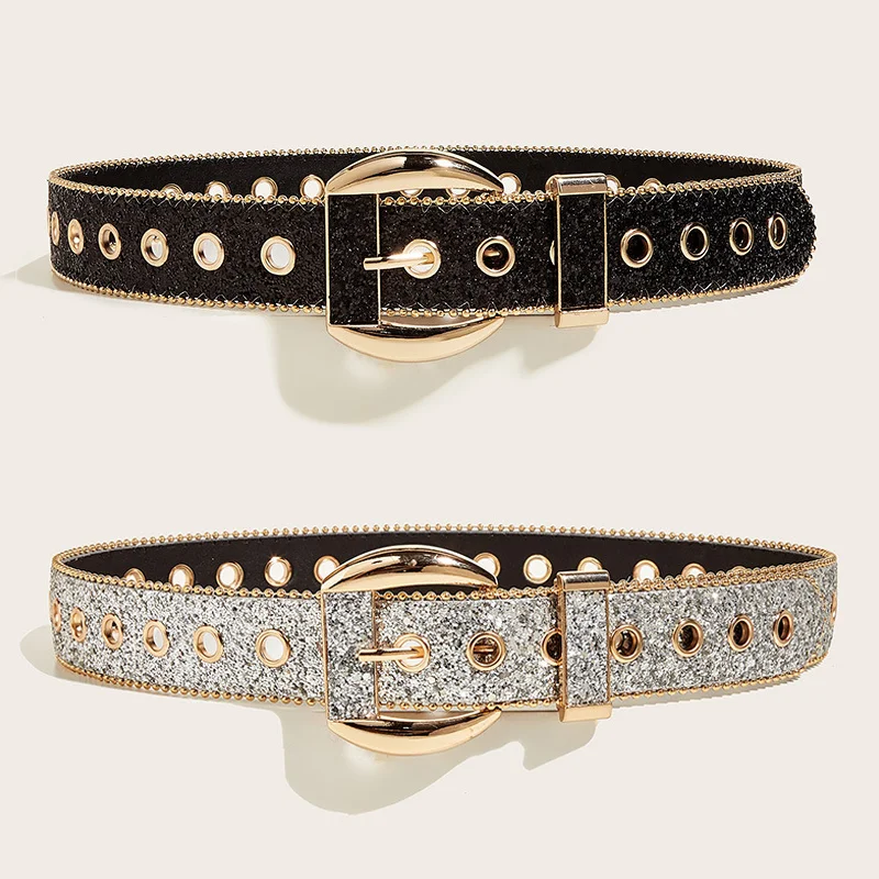 Y2K Stylish Rhinestone Western Cowgirl Style Belt Sparking Pu Leather Belts Jeans Dress Accessories For Women