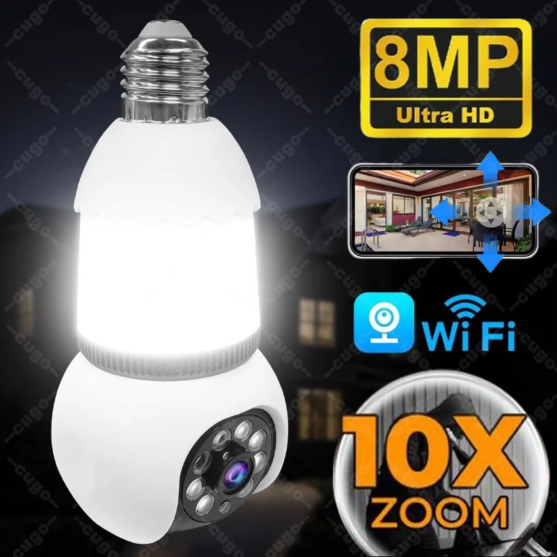 E27 Bulb Surveillance 2in1 Security Camera With LED Lamp Automatic Night Vision Cam Indoor Motion Detection 10X Zoom WiFi Camera
