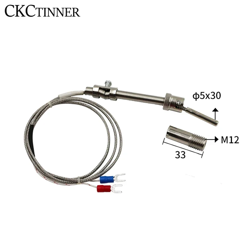 M12 Type K/E Compression Spring Shielded Wire Thermocouple Temperature Sensor For Temperature Controller Cable 1m/2m/3m/4m/5m