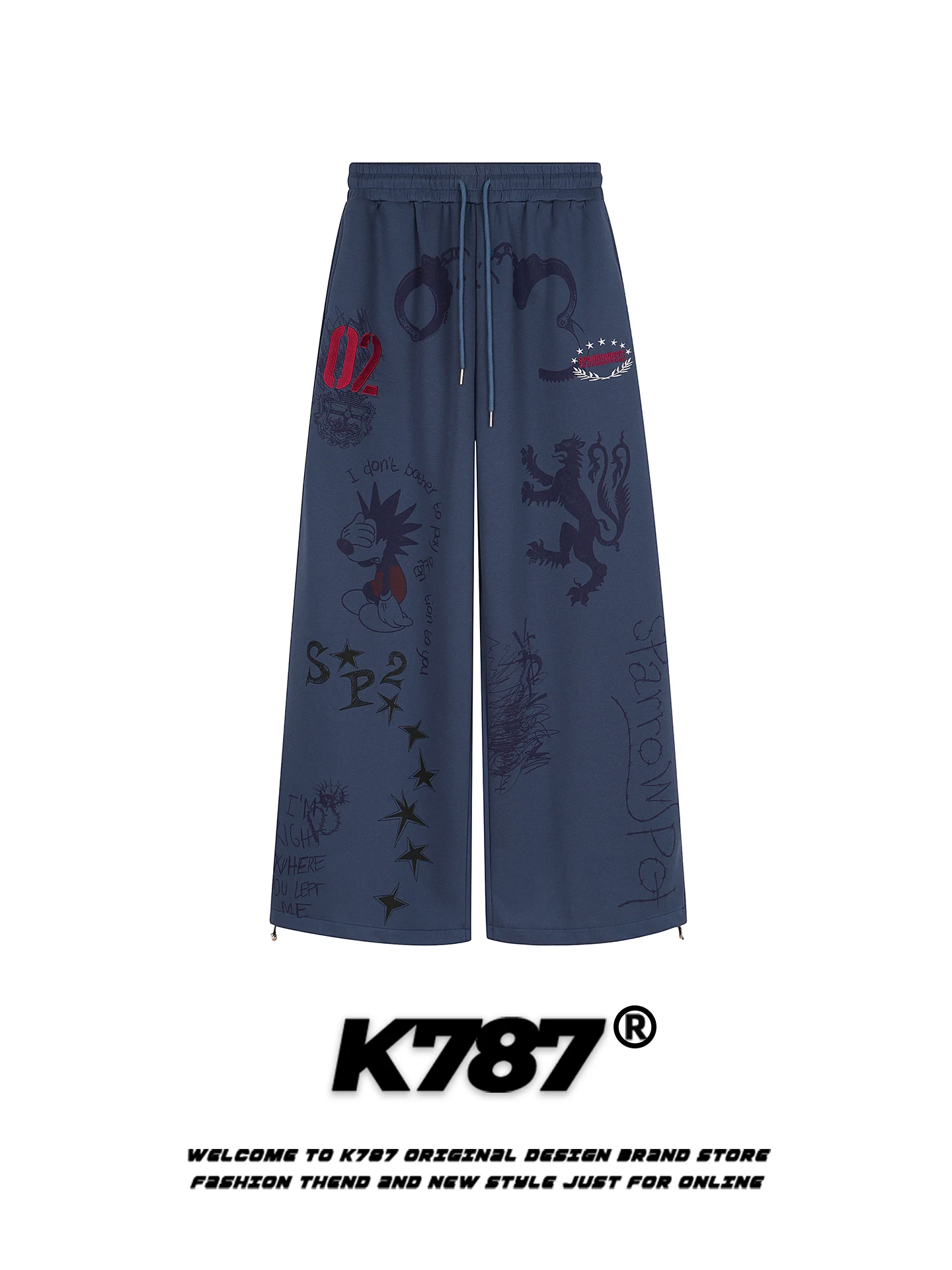 

K787 American Retro Letter Embroidery Casual Sweatpants Loose Trousers Street Sle Straight Leg Wide Leg Long Trousers