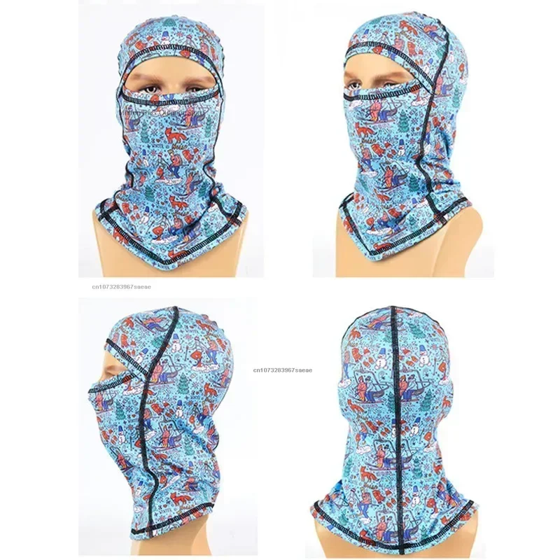 Fashion Balaclava Hat for Parent Child Cartoon Full Face Cover Skiing Cap with Plush Outdoor Windproof Warm Hiking Scarves Caps