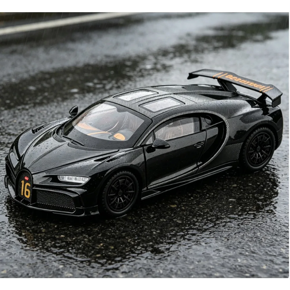 1:24 Bugatti Chiron Diecast Car Model, Pull Back with Sound & Light, Glossy Paint Premium Texture, Educational Toy Car for Kids