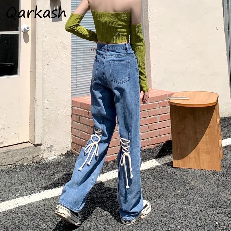 Micro-flared Jeans for Women New Pure Desire Autumn Hot Girls High Waist Straight Slim Strappy Design Casual Wide-leg Trousers