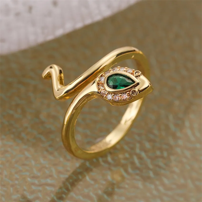 

Набор колец в виде змеи с микроинкрустацией цирконием для мужчин и женщин, позолоченная медь, модные украшения, новинка.