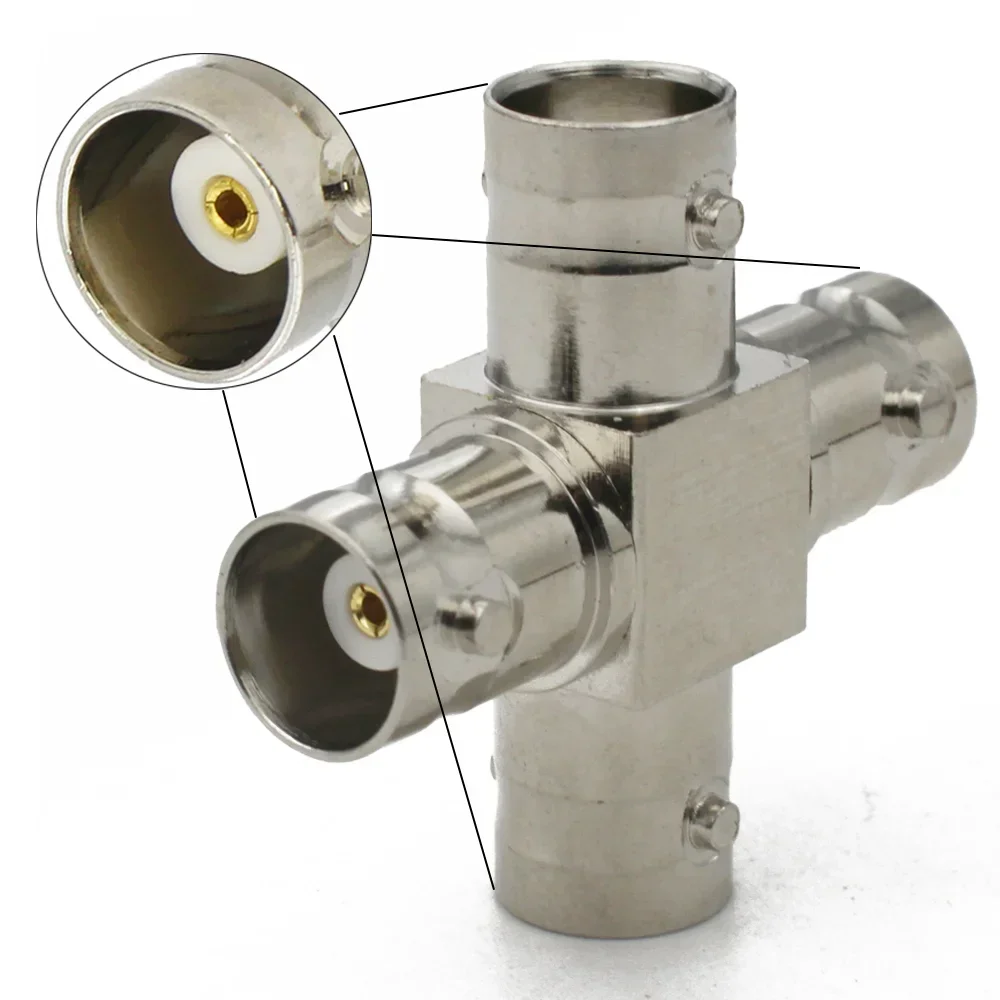 1Pcs Q9 BNC To BNC Male Female Connector 4Way Four Type Splitter  Adapter  RF Coaxial Adapter for CCTV Brass Fast Delivery