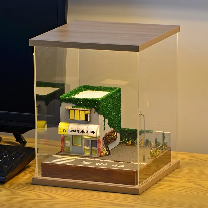 

Fujiwara 1:64 Scale Hand Assemble Miniature Japanese Tofu Shop Scene With Led Light Acrylic Display Case For Diecast Car Models