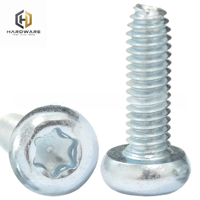 10pcs Iron-plated blue-white zinc-plated Torx head triangular thread screws, Torx groove pan head triangular thread screws