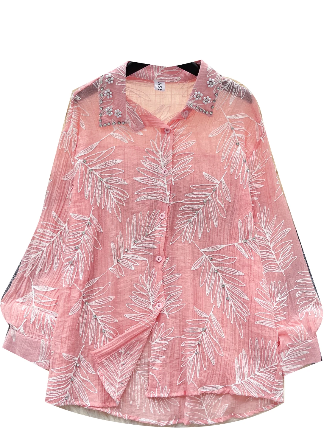 

Korean Sle Long Sve Diamond Embellied irt Women's Summer Faionable Top Ladylike Ele Trendy