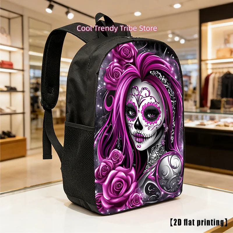 Purple Skull-1, Lightweight, Large-Capacity Unisex Backpack with Adjustable Shoulder Straps, Side Pockets, Suitable for Casual W