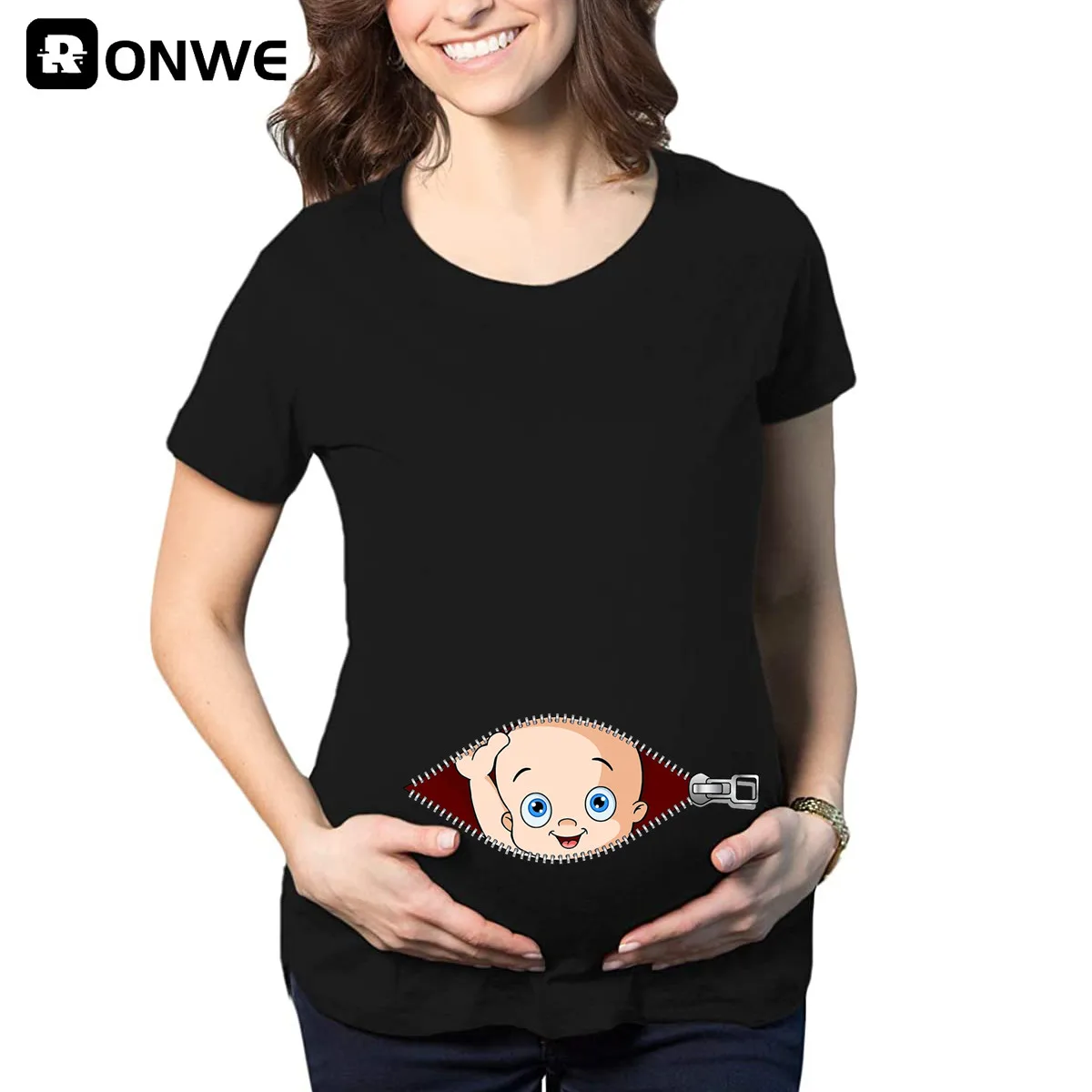 Zipper Baby Loading Women Pregnant Funny T Shirt Girl Maternity Pregnancy Announcement Shirt New Mom ClothesDrop Ship
