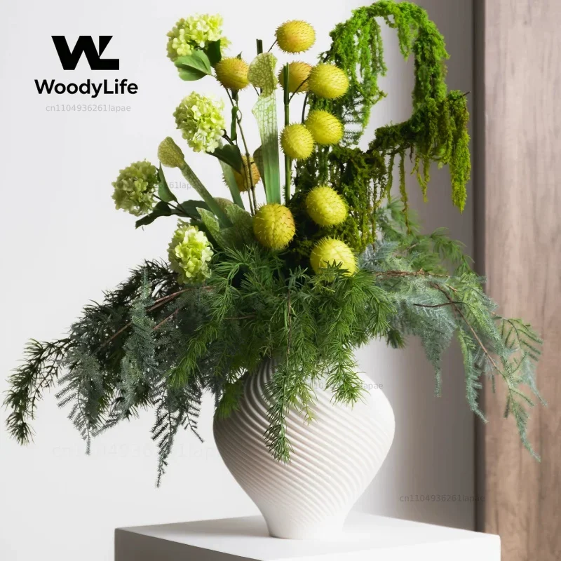 Minimalist White Modern Ceramic Vase Art Flower Container Elegant Floral Arrangement Home Decor Supplies Household Goods