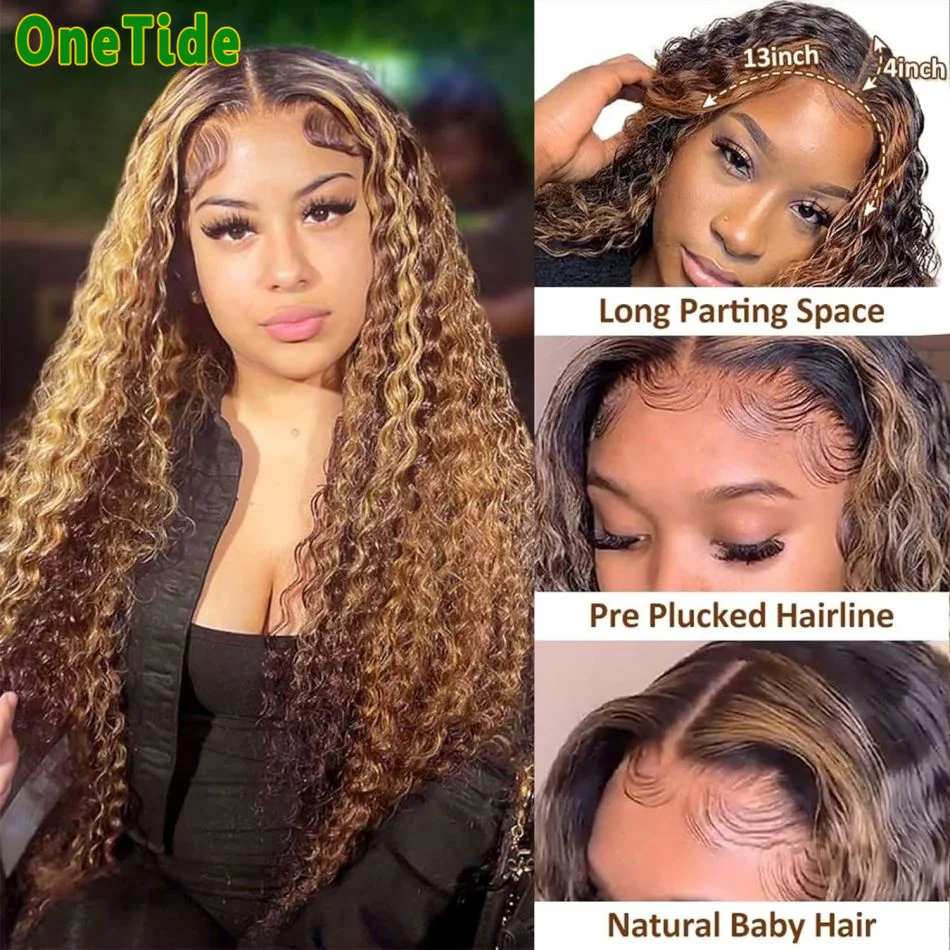 Highlight P4/27 Colored Deep Wave Frontal Wig Colored 13x4 Lace Front Human Hair Wigs for Women Transparent Lace Frontal Wig