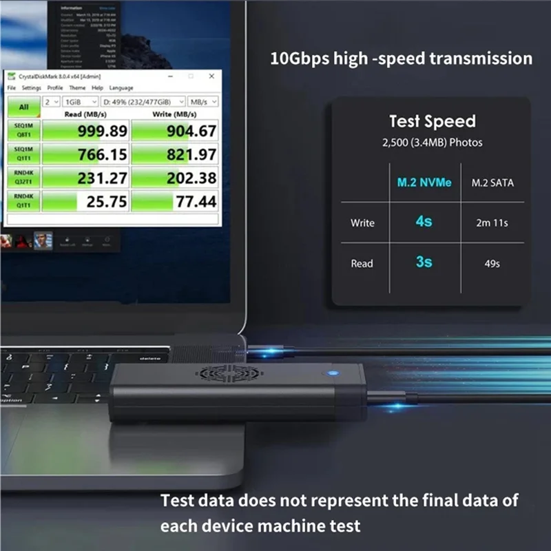 M2 SSD Case M.2 Nvme SATA SSD Enclosure Adapter 10Gbps USB 3.2 Gen2 USB C External Enclosure Supports M And B M Keys