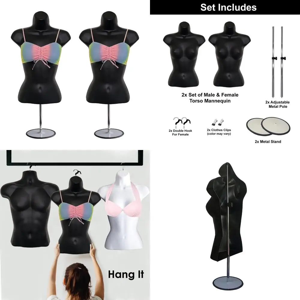 

Female Mannequin Torso for Dress Display, Stackable Hollow Back Body Form Ideal for T-Shirts, Countertop, and Craft Projects