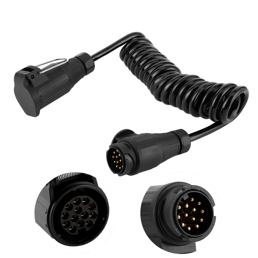 13 Pin to 13 Pin 13 Pin Trailer Adapter 5.2Ft Plug Connection Trailer Wiring Connector Black Coiled Cable