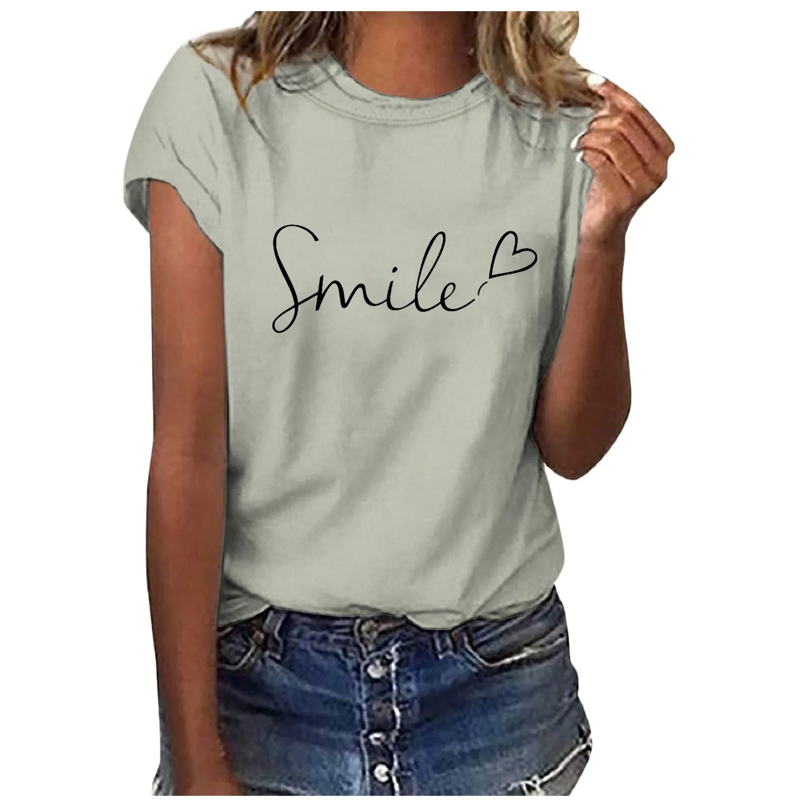 Letter Print O-Neck Short Sleeve Lady T Shirt Women Solid Color Short Sleeve Blouse Top Regular Fit Streetwear Fashion T-Shirt