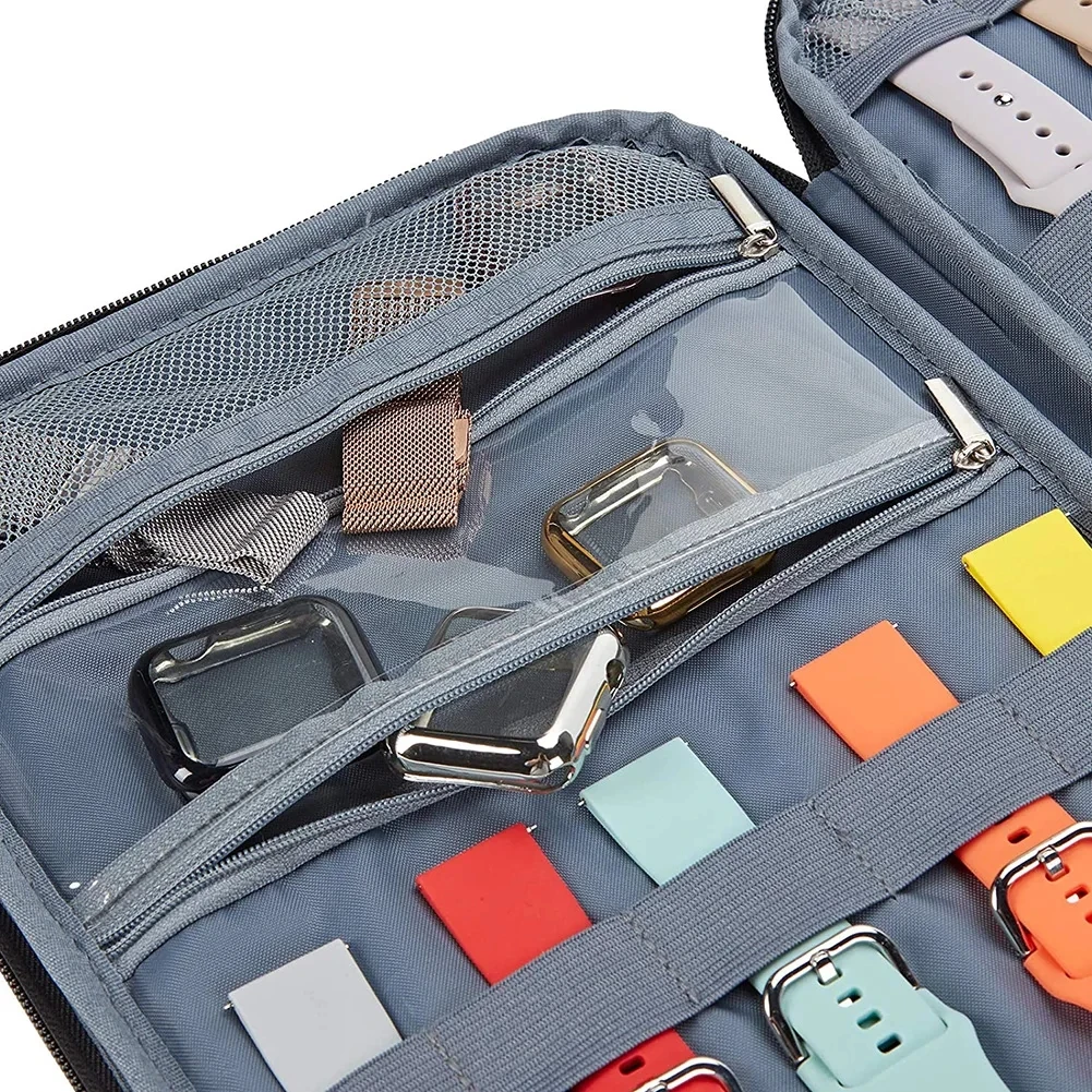 Watch Band Storage Case Hold 35 Watch Strap Multi-function Digital Storage Bag Portable Travel Organizer for Cable Data Earphone