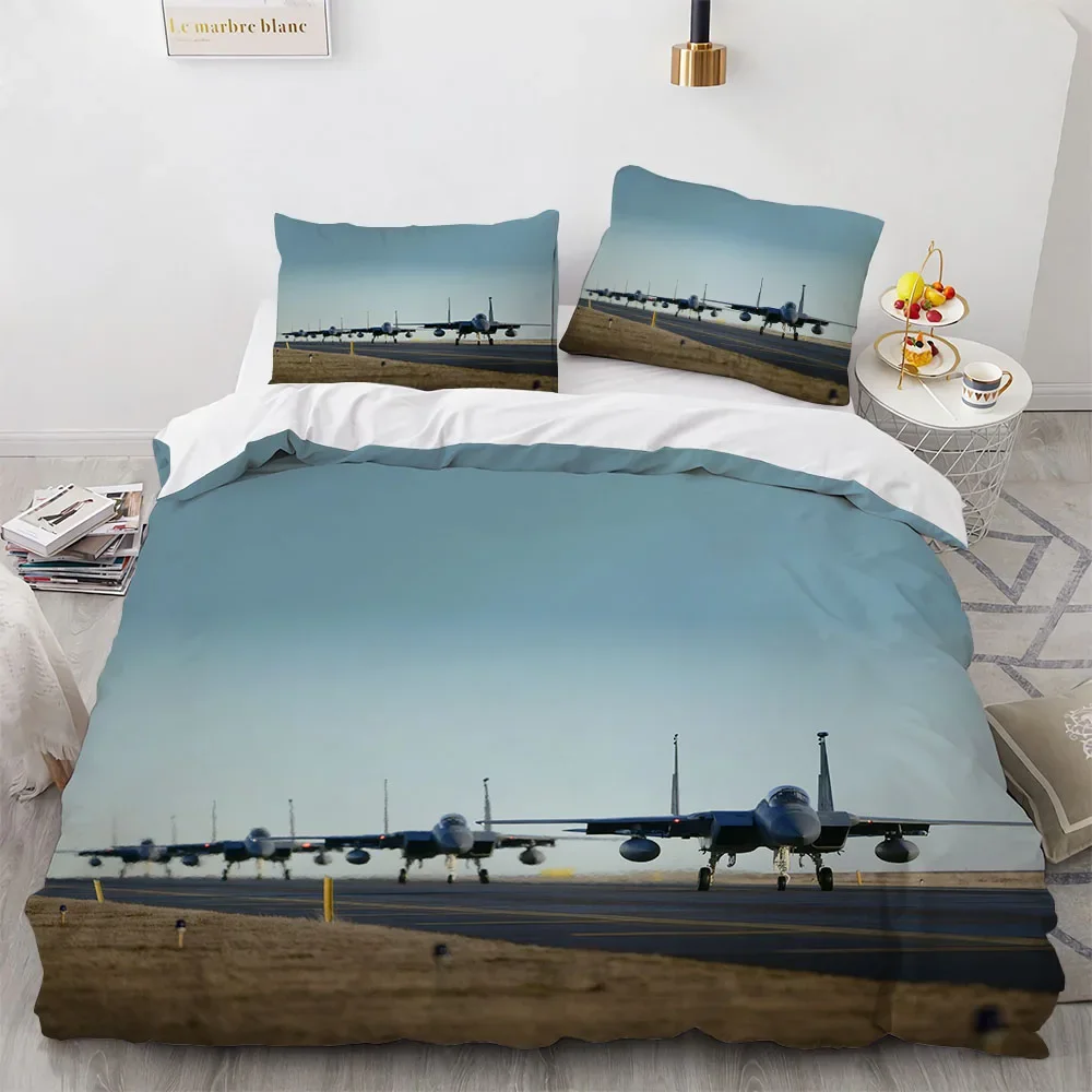 Fighter Plane King Queen Duvet Cover Military Aircraft Theme Bedding Set Kids Boys Men Sunset Airplane Polyester Comforter Cover