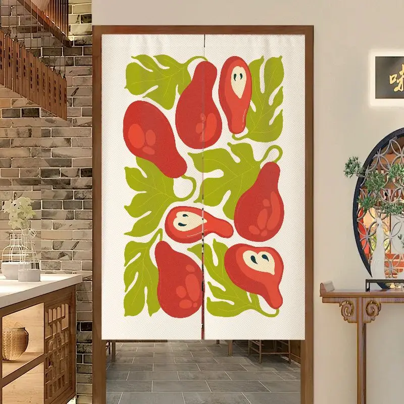 VIKAMA Abstract Fruit Japanese Door Curtain, Simple Aesthetic Noren, Minimalist Kitchen Bedroom Partition Curtain Home Decor