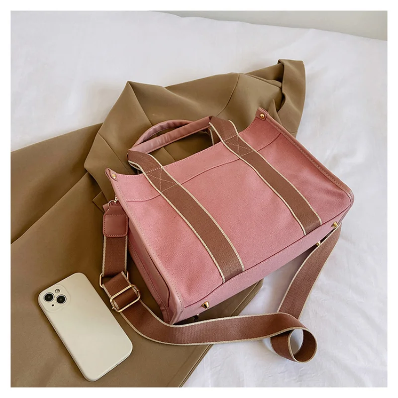 Bolso de hombro de lona para mujer, bolsa de mano cuadrada que combina con todo, de Color sólido, informal, de gran capacidad, para viaje diario, nueva tendencia, 2023