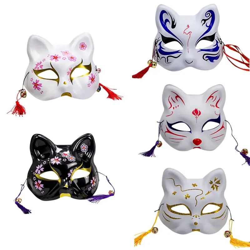 Women Men Creative Non-toxic Cosplay Hand Painted Environmental Protection Halloween Fox Mask With Tassels&Bell