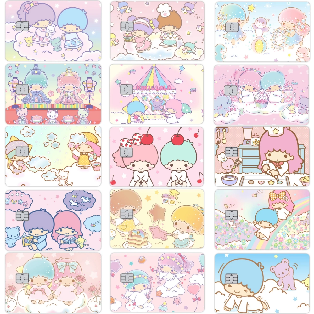 

Наклейки-скины из ПВХ для кредитных/дебетовых карт Little Twin Stars (Аниме), декоративные наклейки с мультяшным дизайном, защита от царапин, блестящий декор для банковских карт Visa