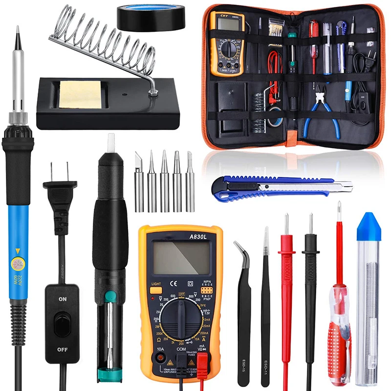 60W Electric Soldering Iron Set Kit 220V 110V Temperature Adjustable Soldering Digital Multimeter Welding Tool Kit  Cautin