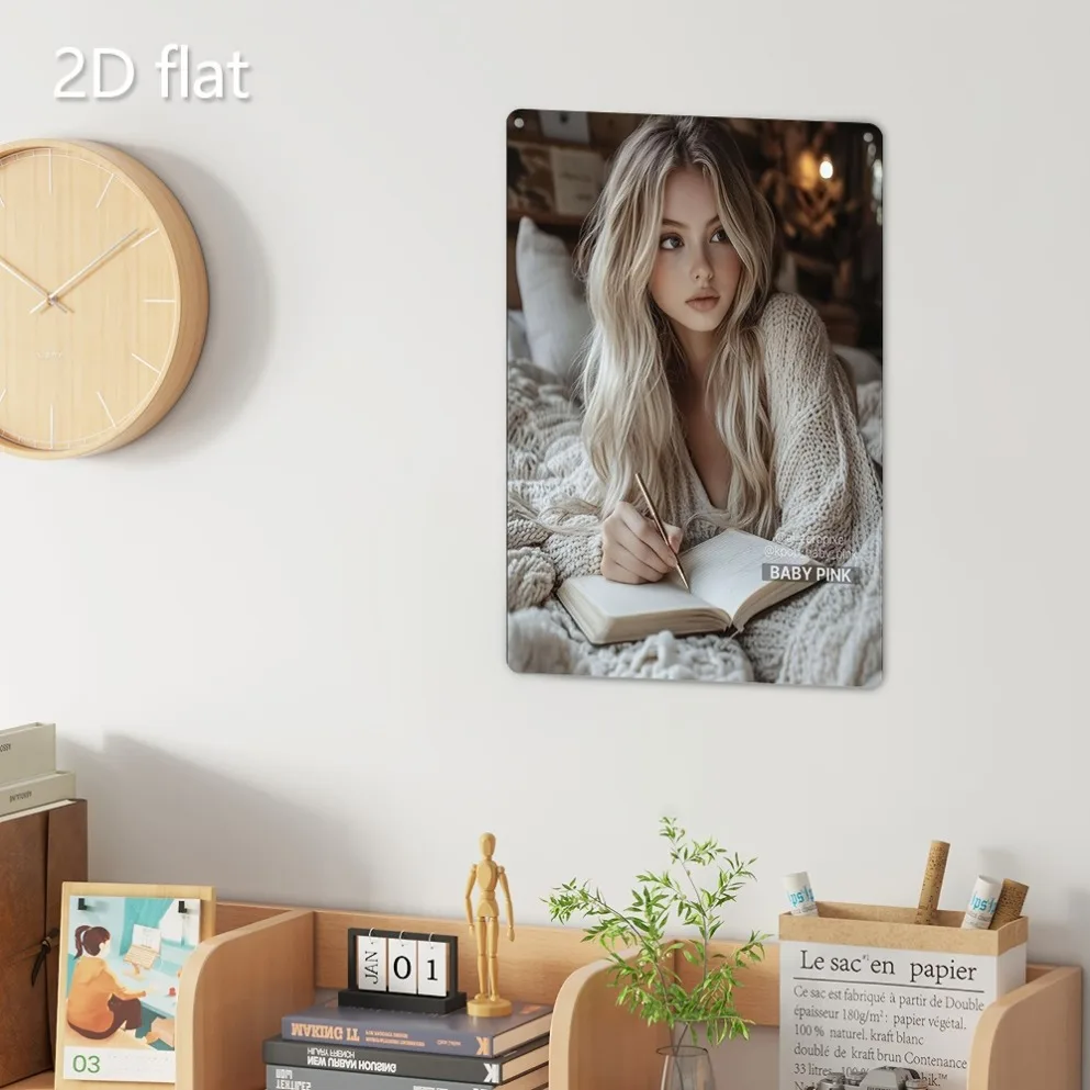 2D Metal Sign Blonde Lady Writing Wall Art Iron Black Vintage 30x40cm Weatherproof Pre-Drilled Home Garden Indoor Outdoor Decor view 4