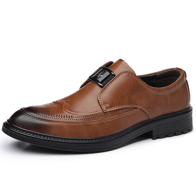 

2025 мужские лоферы без шнуровки с острым носком, деловые деловые свадебные туфли, удобные оксфорды из искусственной кожи с низким вырезом, черные модельные туфли