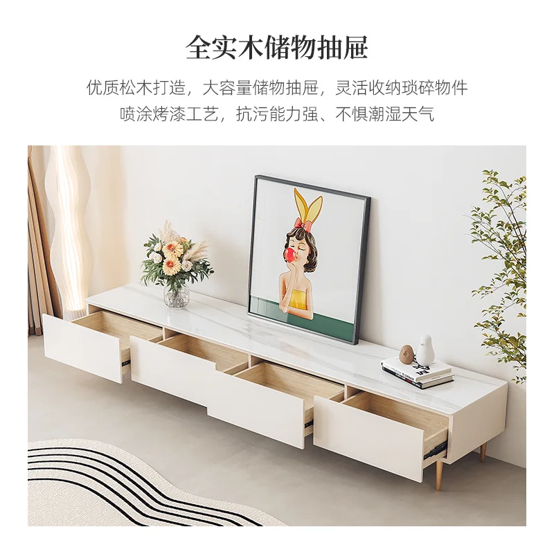 Meuble TV moderne et simple en dalle de roche, combinaison de table basse, salon minimaliste italien, petit appartement blanc