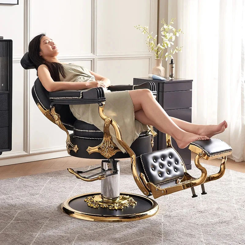 

2025 Pedicure Hair Salon Barber Chair Men's Swivel Head Old-Fashioned Barber Shaving Chair Barber Taurete Silla Luxury Furniture