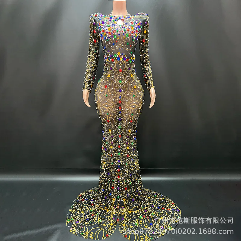 Retro Style Sparkling Diamond Cocktail Party Temperament Evening Dress Socialite Birthday Studio Photo Dress Vestidos Elegantes