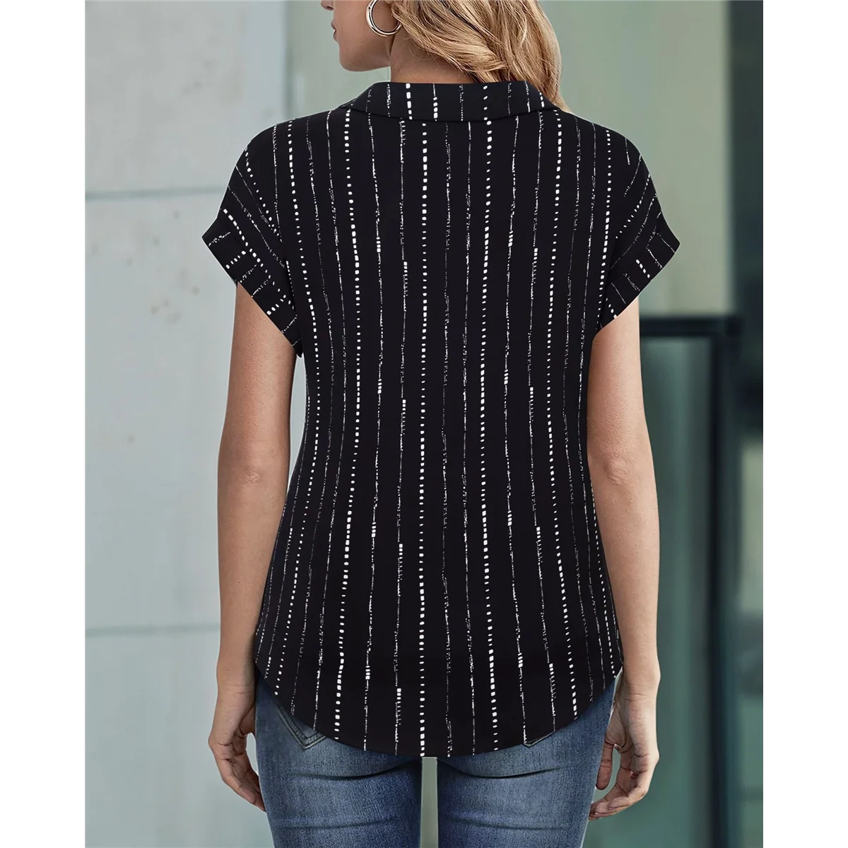 Camicetta da donna a maniche corte estiva Top elegante camicia a tunica da lavoro Camicette casual con colletto a bavero a righe