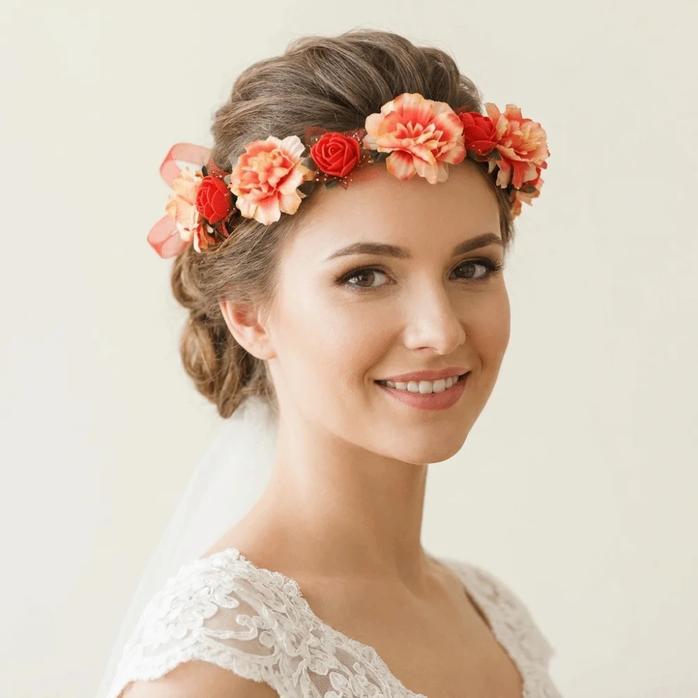 Fashion Simulated Flower Floral Headband Boho Style Garland Wedding Headpiece Hair Accessories Hairband Bridal Wreaths Girl