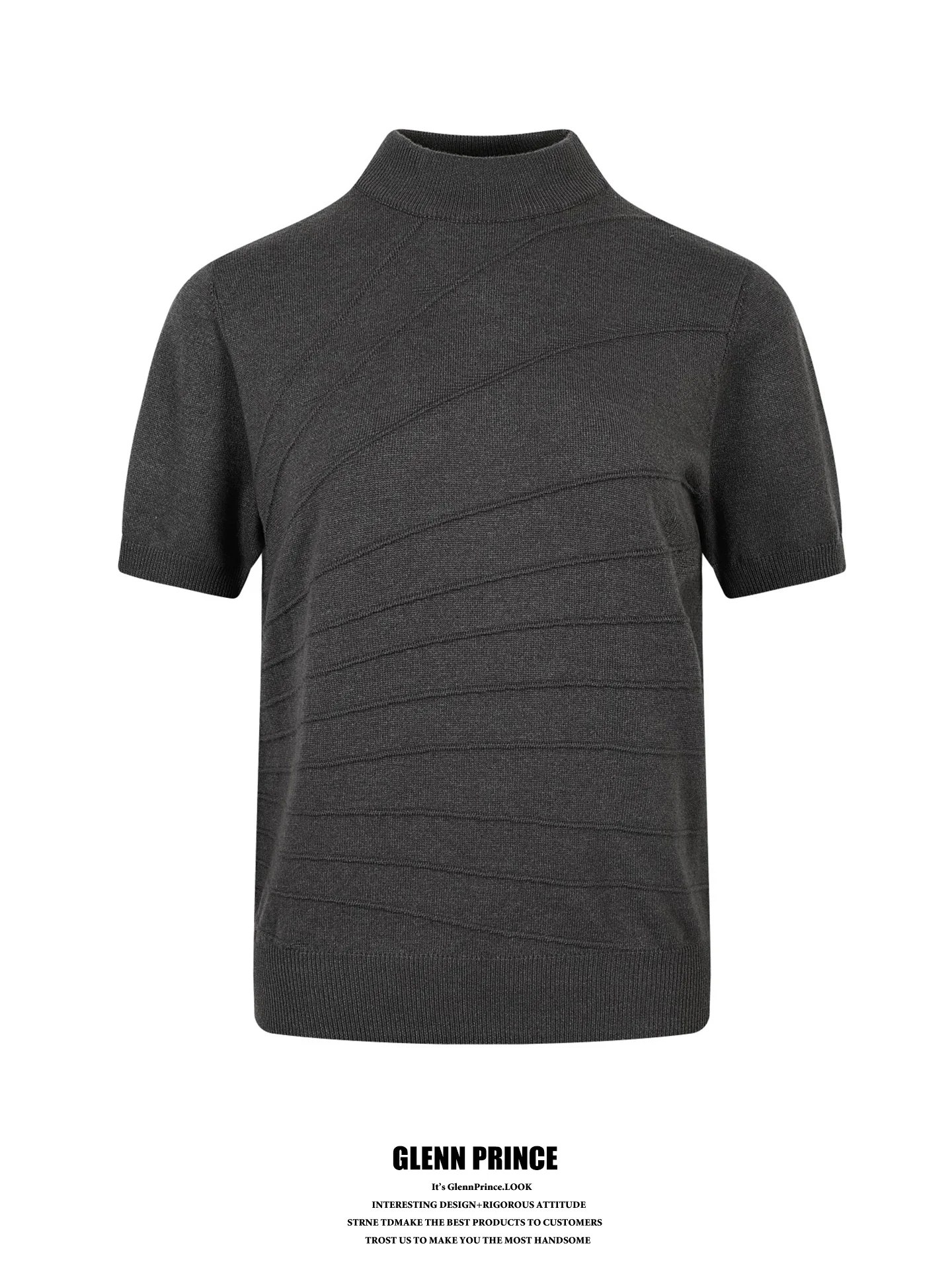 

GPstudio American Retro Knitted Short Sleeve T-Shirt Men's High-End Feel Short Shoulder Mid-Neck Top City Walk Casual Style