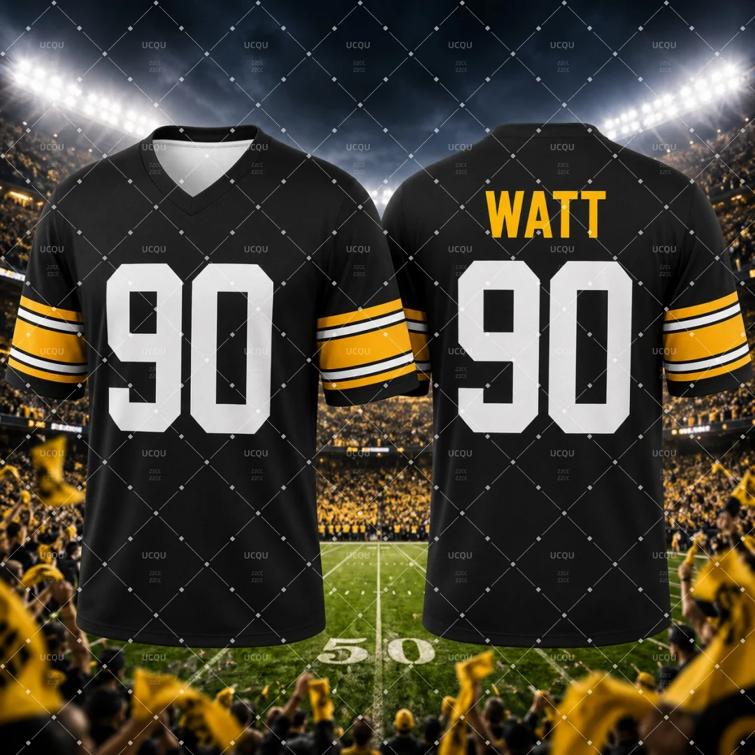 26-27 Steeler Nation Watt #90 American Football Jersey Men Women Kids Mesh Breathable Sports T‑Shirt Fan Game Rugby Jersey