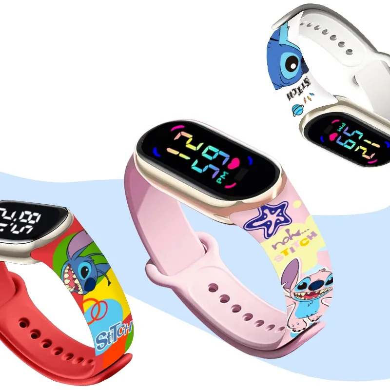 Disney Digital Kids\' Watches Anime Figures Stitch LED Luminous Watch Touch Waterproof Electronic Sports Watch Kids Birthday Gift