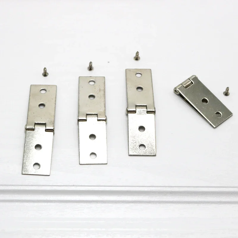 2Pcs Cabinet Door Luggage Hinges 4 Holes Jewelry Wood Boxes Hinges Furniture Decoration with Screws 74*20mm Sliver