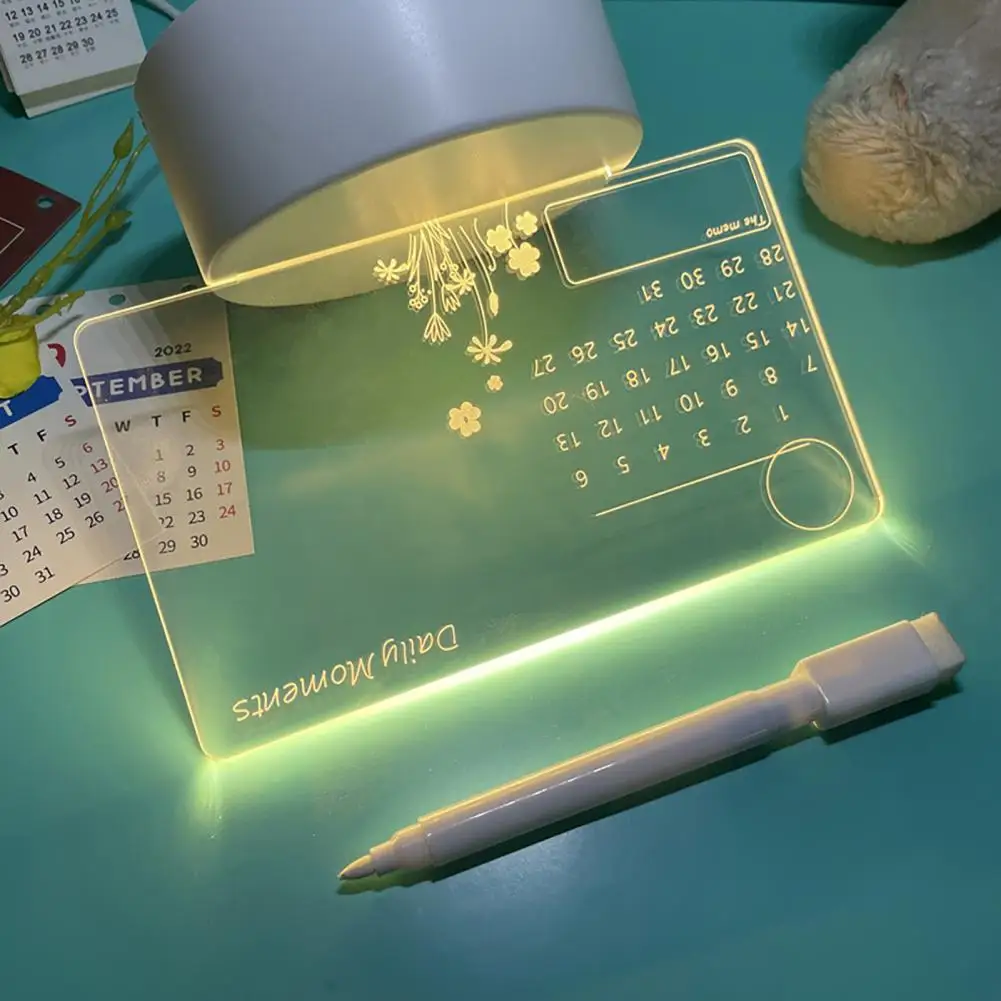 Memo Board Soft Light with Base Pen Erasable Record Acrylic Transparent Glowing Message Board
