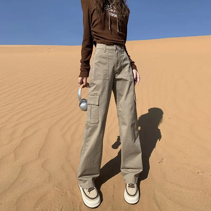 

American Work Pants for Women's Autumn New High Waisted Slimming Straight Leg Pants Narrow Version Wide Leg Casual Pants JJ167