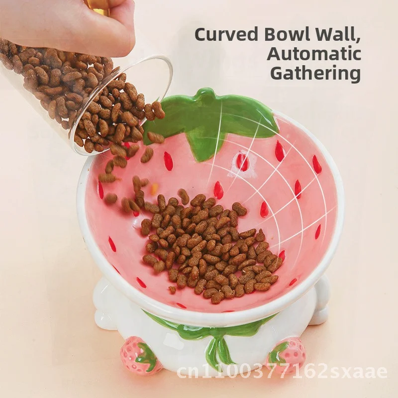 وعاء قطة من السيراميك مع حماية للرقبة، تصميم فم مائل لدعم العمود الفقري العنقي، وعاء كلب عالي القدم، مستلزمات الحيوانات الأليفة