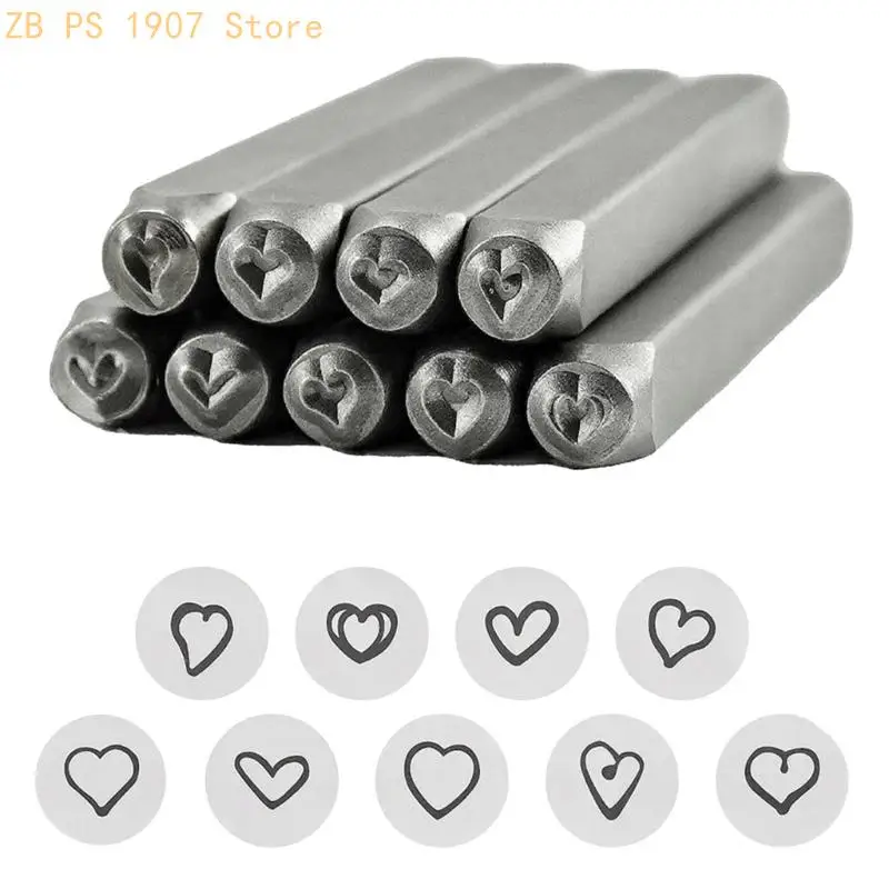 Practical Sturdy Steel Stamping Tool 9 Heart Shaped Designs 3MM Steel Craft Supplies for Creative Jewelry Making 55KA