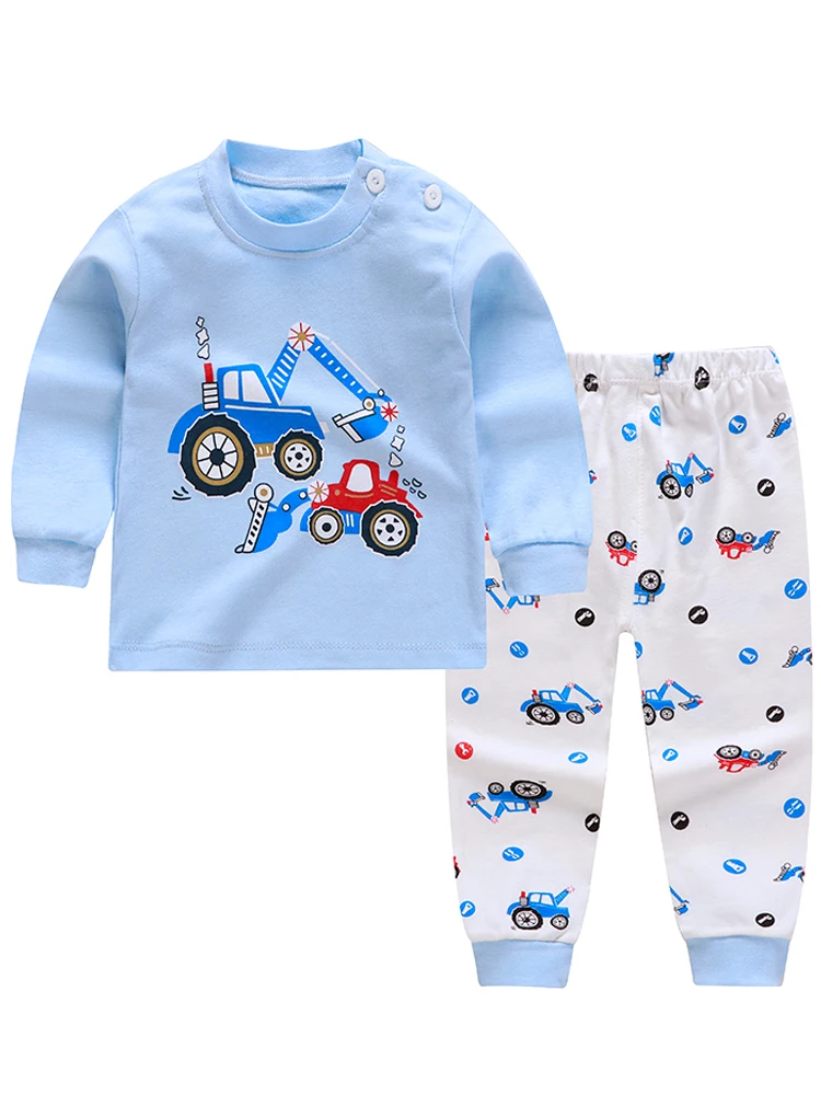 New Kids Boys Girls Pajama Sets Cartoon Print Long Sleeve O-Neck T-Shirt Tops with Pants Toddler Baby Autumn Sleeping Cloth DS39