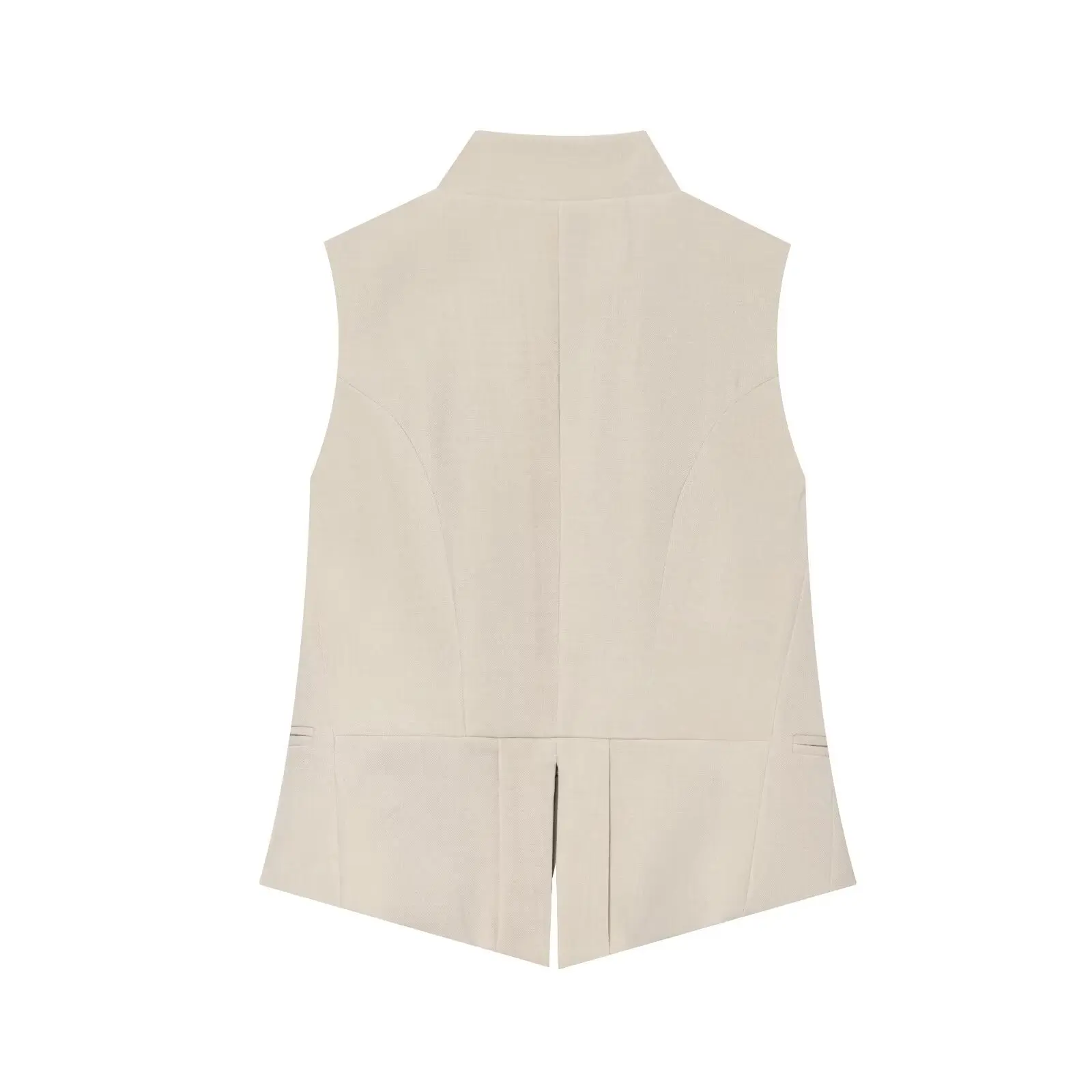 BSAY 2026 Elegant Office Women Sleeveless Waistcoat Lapel Double Breasted Metal Gold Button Flap Pockets Slim Business Suit Vest