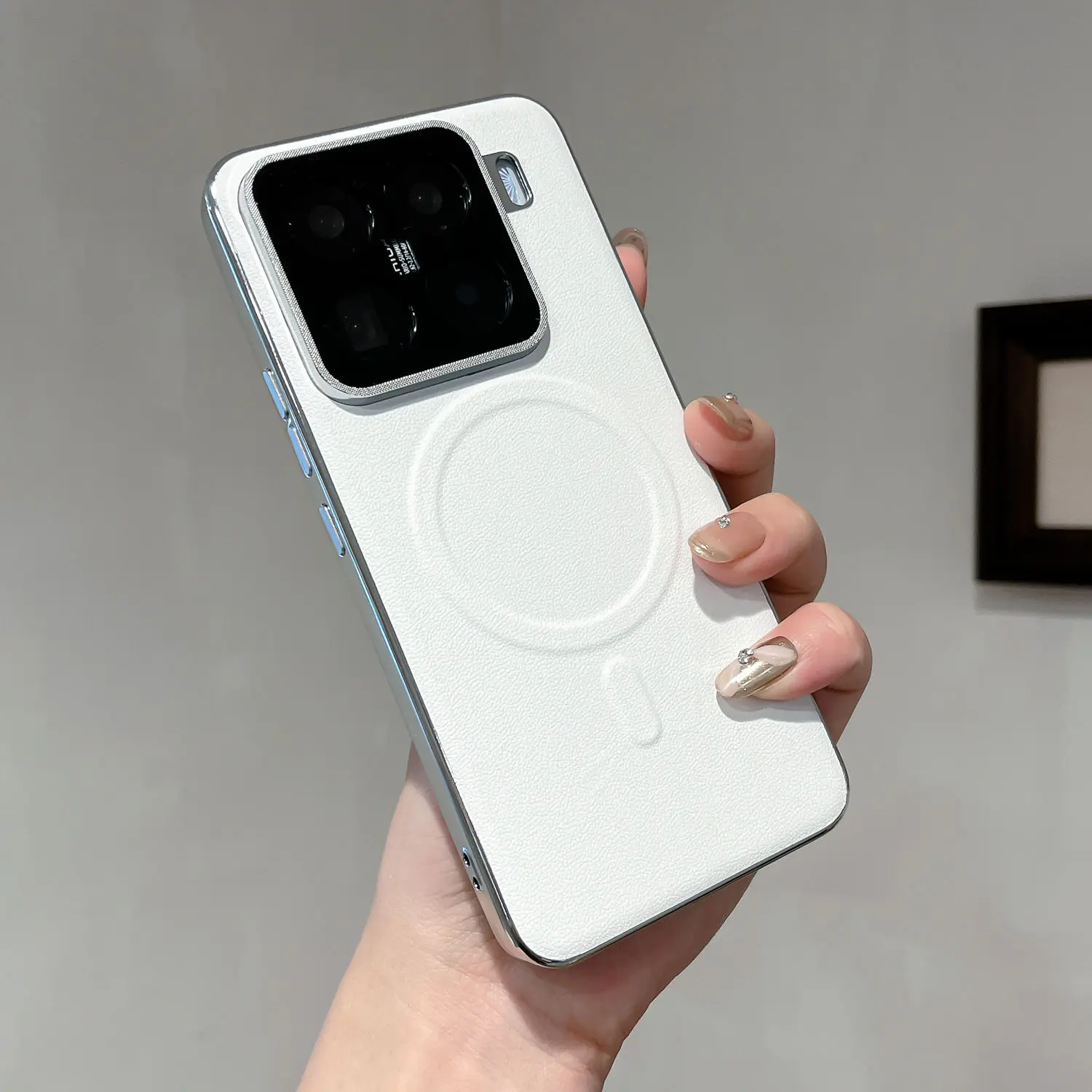 Untuk Xiaomi MI 15 14 Pro Casing Magnet Sederhana Mewah Berlapis Penutup Belakang Kulit untuk Xiaomi MI 14 15 Bumper Bingkai Kamera Logam